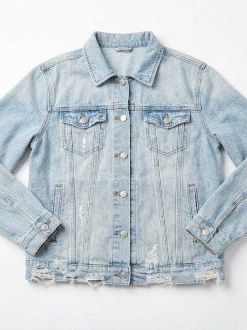 Mono B Light Blue Distressed Denim Jean Jacket Size L